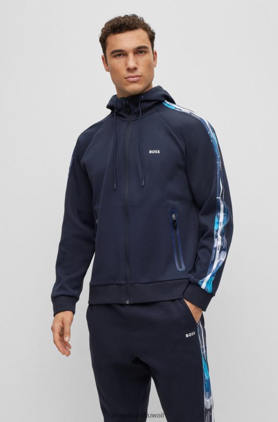 4TFNJN3791 أزرق غامق Hugo Boss هوديي بسحاب مع شريط منقوش عليه إدراج هوغو باللون الأزرق الداكن