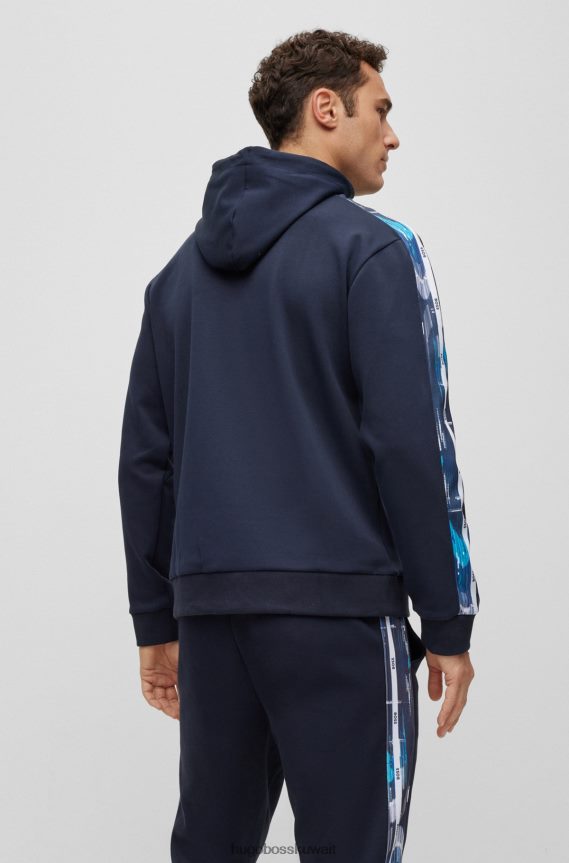 4TFNJN3791 أزرق غامق Hugo Boss هوديي بسحاب مع شريط منقوش عليه إدراج هوغو باللون الأزرق الداكن