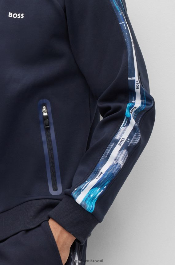 4TFNJN3791 أزرق غامق Hugo Boss هوديي بسحاب مع شريط منقوش عليه إدراج هوغو باللون الأزرق الداكن