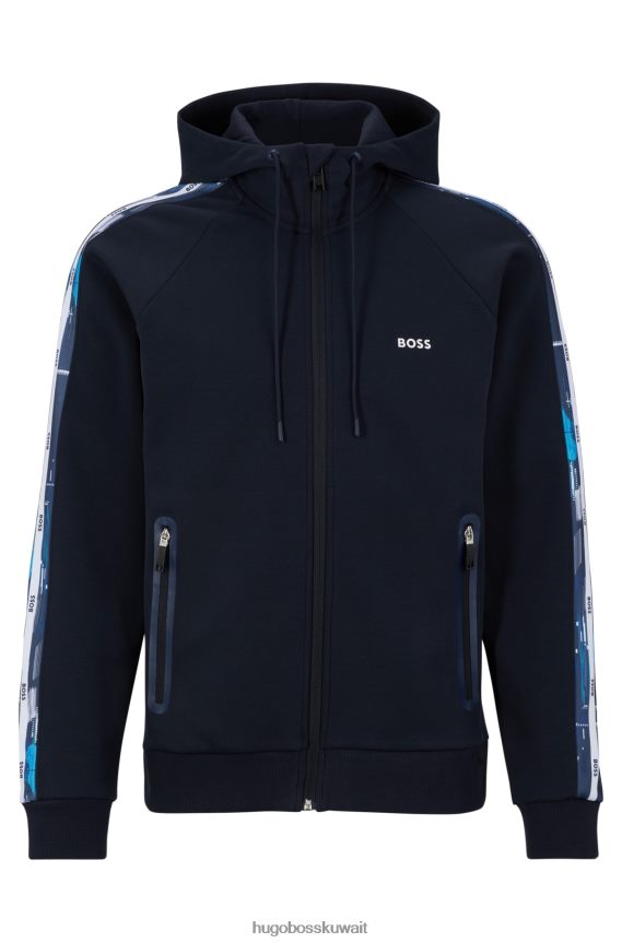 4TFNJN3791 أزرق غامق Hugo Boss هوديي بسحاب مع شريط منقوش عليه إدراج هوغو باللون الأزرق الداكن