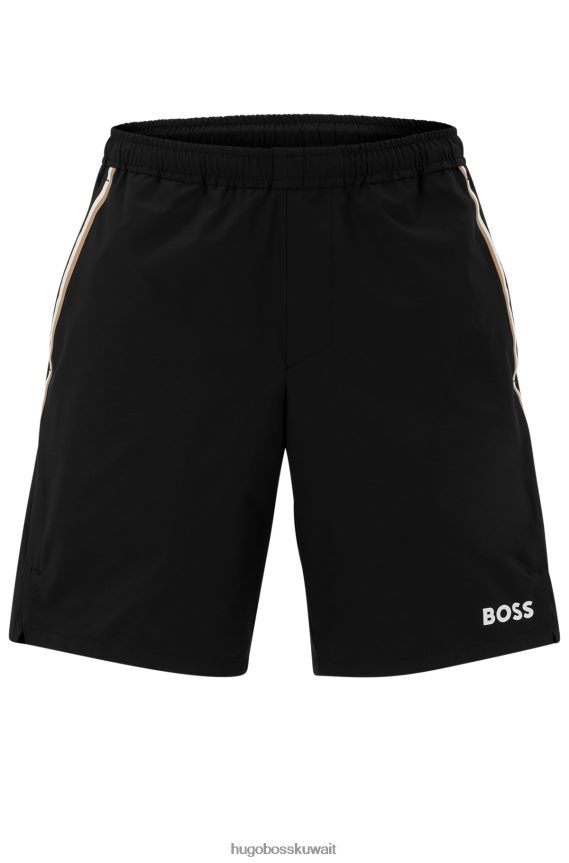 4TFNJN3793 أسود Hugo Boss شورت x Matteo Berrettini مقاوم للماء مع خطوط وشعار مميز