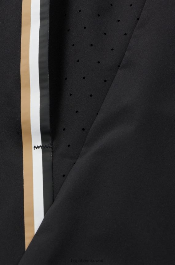 4TFNJN3793 أسود Hugo Boss شورت x Matteo Berrettini مقاوم للماء مع خطوط وشعار مميز