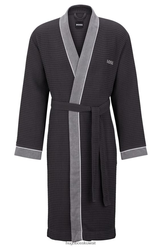 4TFNJN3795 الرمادي الداكن Hugo Boss روب هوغو من القطن على شكل قرص العسل باللون الرمادي الداكن