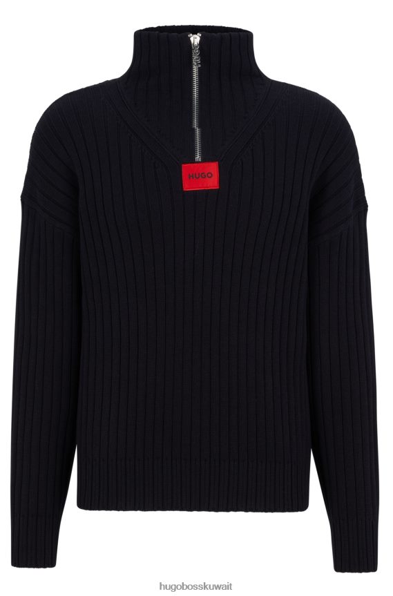 4TFNJN3798 أزرق غامق Hugo Boss سترة برقبة بسحاب من القطن العضوي والصوف هوغو باللون الأزرق الداكن