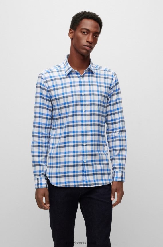 4TFNJN3800 أزرق Hugo Boss قميص هوغو الأزرق ذو المقاس العادي من الفانيلا القطنية المصقولة