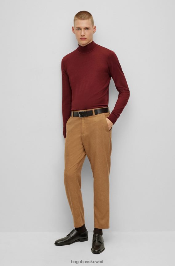 4TFNJN3806 احمر غامق Hugo Boss هوغو سترة حمراء داكنة الرقبة وهمية من الصوف البكر والحرير