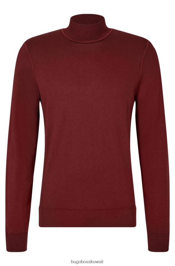 4TFNJN3806 احمر غامق Hugo Boss هوغو سترة حمراء داكنة الرقبة وهمية من الصوف البكر والحرير