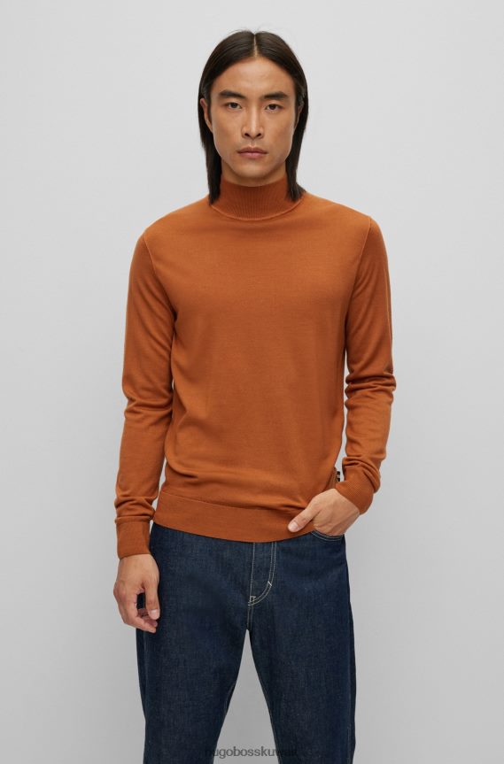 4TFNJN3807 بني Hugo Boss سترة هوغو برقبة وهمية من الصوف البكر والحرير البني