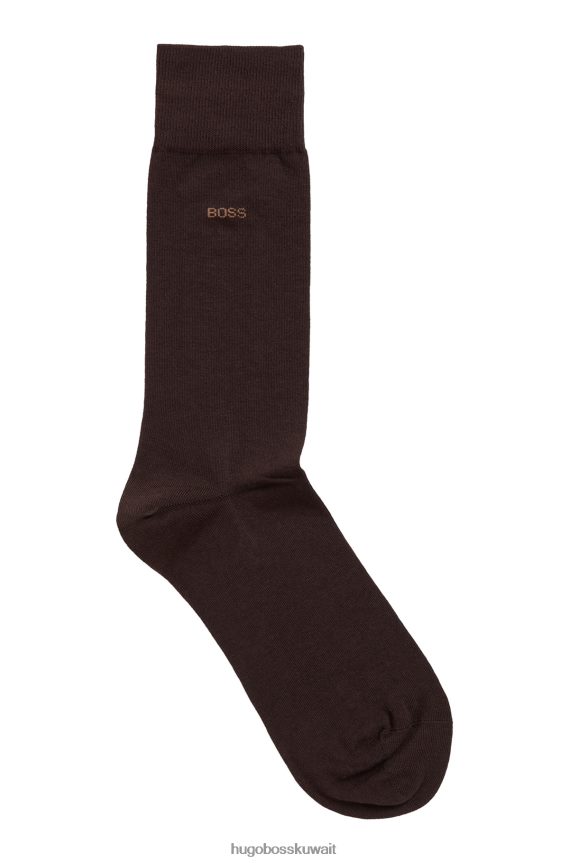 4TFNJN3809 بني غامق Hugo Boss جوارب بشعار الماركة بطول عادي باللون البني الداكن مصنوعة من قطن هوغو المطاطي الممشط