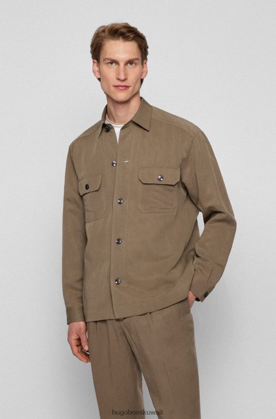 4TFNJN3813 أخضر Hugo Boss قميص علوي مريح من Hugo باللون الأخضر الإيطالي