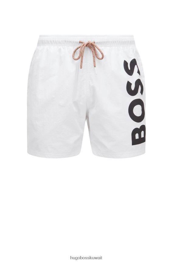 4TFNJN3822 أبيض Hugo Boss شورت سباحة سريع الجفاف مع شعار هوغو أبيض كبير متباين