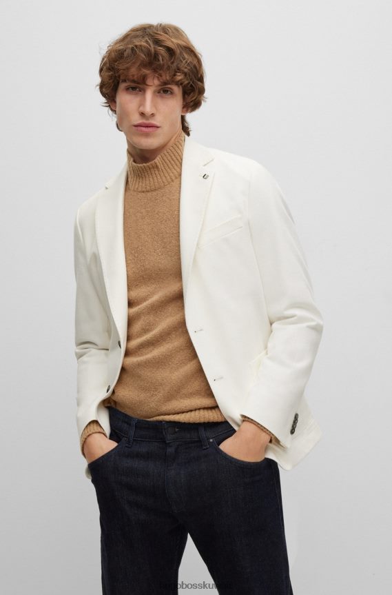 4TFNJN3823 أبيض Hugo Boss سترة هوغو بيضاء بقصة ضيقة من القطن الخالص