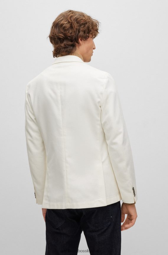4TFNJN3823 أبيض Hugo Boss سترة هوغو بيضاء بقصة ضيقة من القطن الخالص