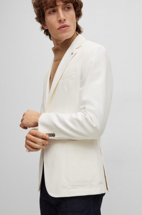 4TFNJN3823 أبيض Hugo Boss سترة هوغو بيضاء بقصة ضيقة من القطن الخالص