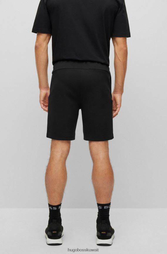 4TFNJN3824 أسود Hugo Boss هوغو شورت أسود من مزيج القطن بقصة عادية مع شعار مطرز