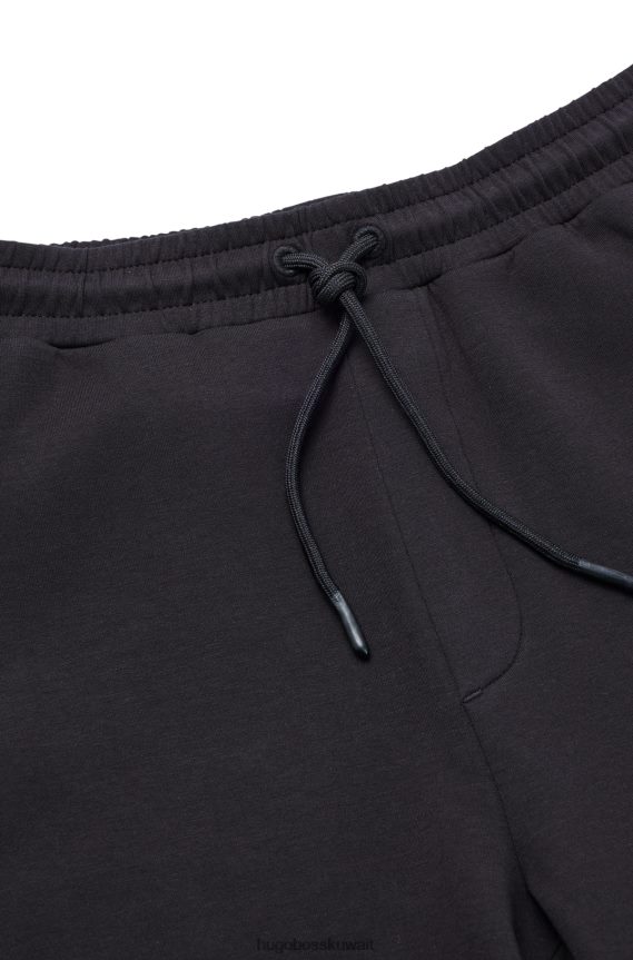 4TFNJN3824 أسود Hugo Boss هوغو شورت أسود من مزيج القطن بقصة عادية مع شعار مطرز