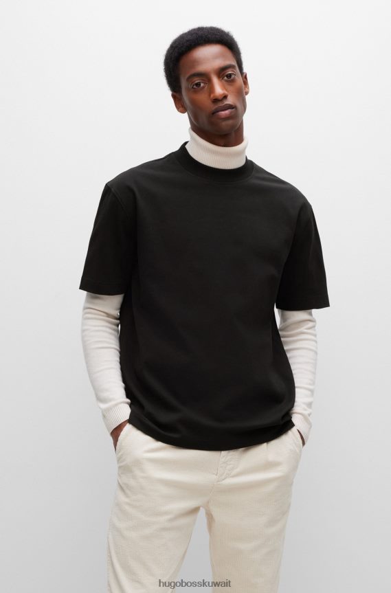 4TFNJN3825 أسود Hugo Boss تيشيرت هوغو برقبة دائرية بتصميم مريح من قطن الجيرسيه باللون الأسود