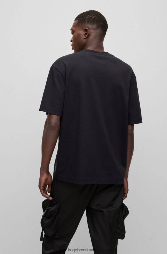 4TFNJN3827 أسود Hugo Boss تي شيرت x khaby مقاس كبير من القطن مع عمل فني عدسي