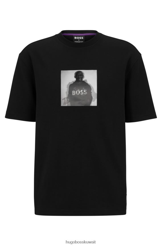 4TFNJN3827 أسود Hugo Boss تي شيرت x khaby مقاس كبير من القطن مع عمل فني عدسي