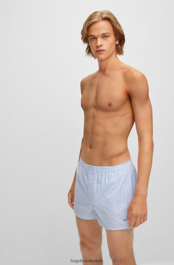 4TFNJN3830 أزرق فاتح Hugo Boss طقم هوغو من قطعتين شورت بيجامة قطن باللون الأزرق الفاتح مع شعار مطرز