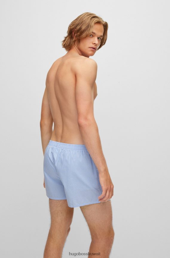 4TFNJN3830 أزرق فاتح Hugo Boss طقم هوغو من قطعتين شورت بيجامة قطن باللون الأزرق الفاتح مع شعار مطرز