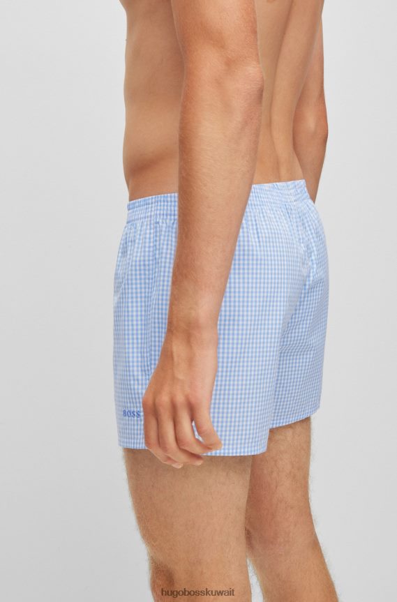 4TFNJN3830 أزرق فاتح Hugo Boss طقم هوغو من قطعتين شورت بيجامة قطن باللون الأزرق الفاتح مع شعار مطرز