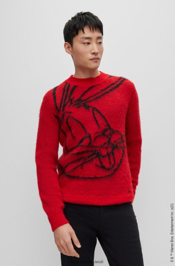 4TFNJN3834 أحمر Hugo Boss سترة Looney Tunes X ذات مقاس عادي عالية التأثير مع عمل فني من Bugs Bunny