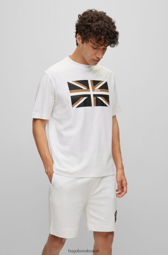 4TFNJN3835 أبيض Hugo Boss تي شيرت من القطن العضوي بأكمام قصيرة مع Union Jack White Hugo