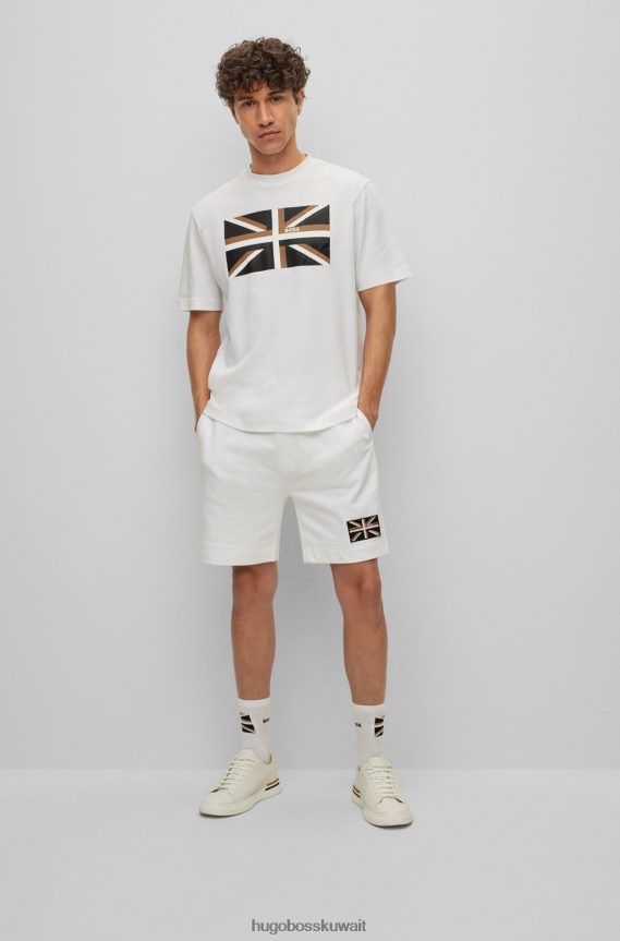 4TFNJN3835 أبيض Hugo Boss تي شيرت من القطن العضوي بأكمام قصيرة مع Union Jack White Hugo
