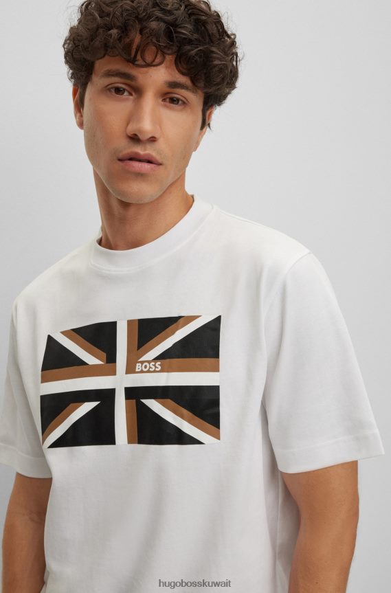 4TFNJN3835 أبيض Hugo Boss تي شيرت من القطن العضوي بأكمام قصيرة مع Union Jack White Hugo