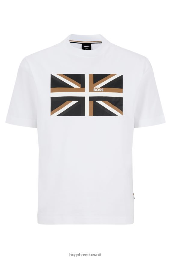 4TFNJN3835 أبيض Hugo Boss تي شيرت من القطن العضوي بأكمام قصيرة مع Union Jack White Hugo