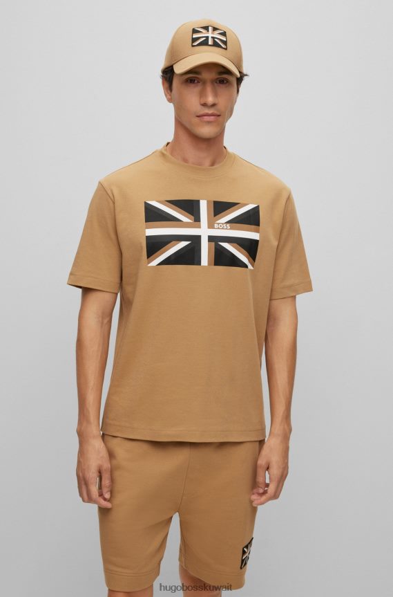 4TFNJN3836 اللون البيج Hugo Boss تي شيرت بأكمام قصيرة من القطن العضوي باللون البيج مع Union Jack Hugo