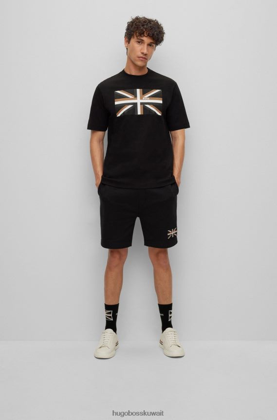 4TFNJN3837 أسود Hugo Boss تي شيرت من القطن العضوي بأكمام قصيرة مع Union Jack Hugo باللون الأسود