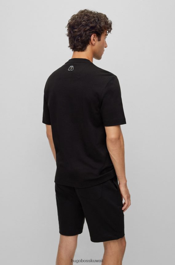 4TFNJN3837 أسود Hugo Boss تي شيرت من القطن العضوي بأكمام قصيرة مع Union Jack Hugo باللون الأسود