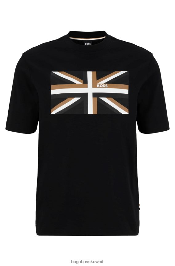 4TFNJN3837 أسود Hugo Boss تي شيرت من القطن العضوي بأكمام قصيرة مع Union Jack Hugo باللون الأسود