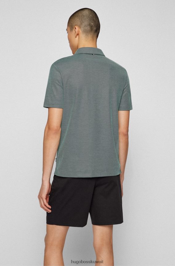 4TFNJN3838 أخضر Hugo Boss قميص بولو أخضر من Hugo بقصة ضيقة مصنوع من القطن المهيكل على شكل قرص العسل