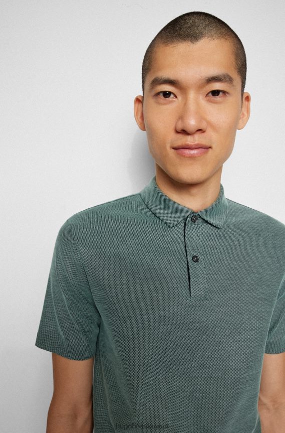 4TFNJN3838 أخضر Hugo Boss قميص بولو أخضر من Hugo بقصة ضيقة مصنوع من القطن المهيكل على شكل قرص العسل