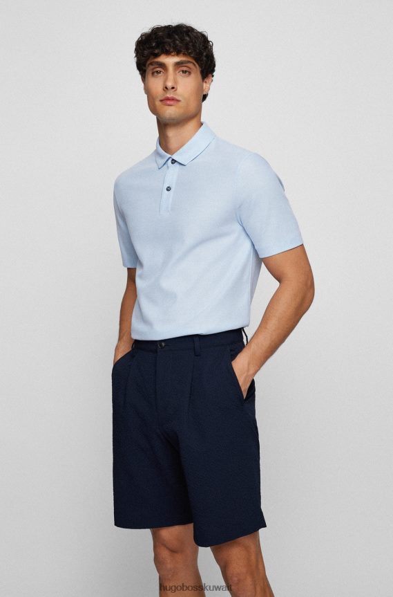 4TFNJN3839 أزرق فاتح Hugo Boss قميص بولو Hugo ذو قصة ضيقة باللون الأزرق الفاتح من القطن المهيكل على شكل قرص العسل