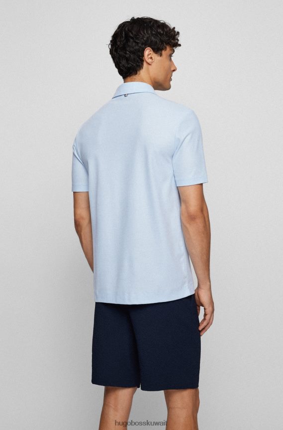 4TFNJN3839 أزرق فاتح Hugo Boss قميص بولو Hugo ذو قصة ضيقة باللون الأزرق الفاتح من القطن المهيكل على شكل قرص العسل
