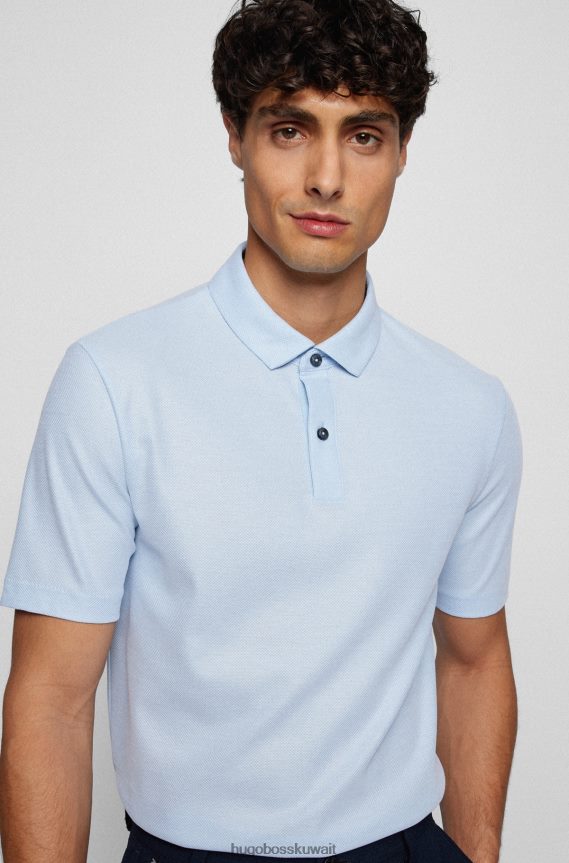 4TFNJN3839 أزرق فاتح Hugo Boss قميص بولو Hugo ذو قصة ضيقة باللون الأزرق الفاتح من القطن المهيكل على شكل قرص العسل