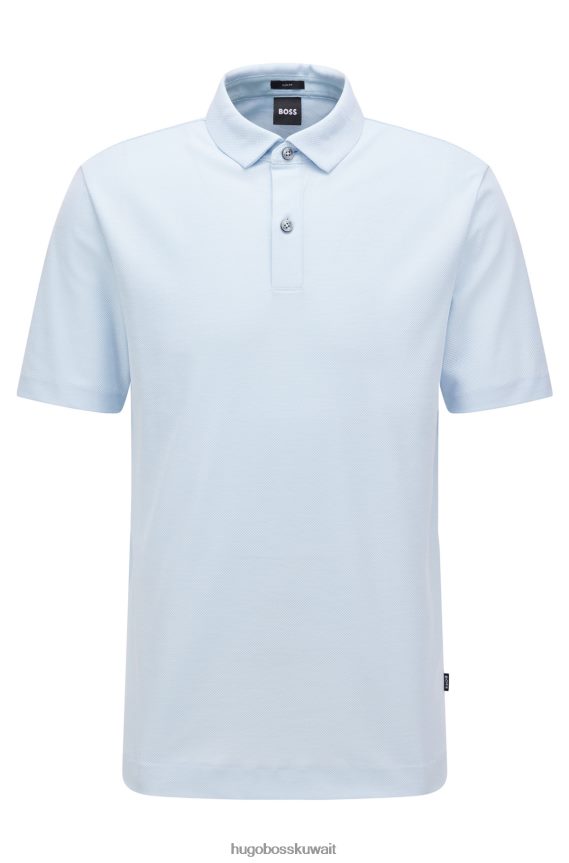 4TFNJN3839 أزرق فاتح Hugo Boss قميص بولو Hugo ذو قصة ضيقة باللون الأزرق الفاتح من القطن المهيكل على شكل قرص العسل