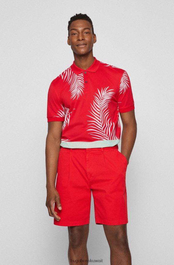 4TFNJN3840 أحمر Hugo Boss قميص بولو من قطن هوغو مع طباعة وألوان حمراء