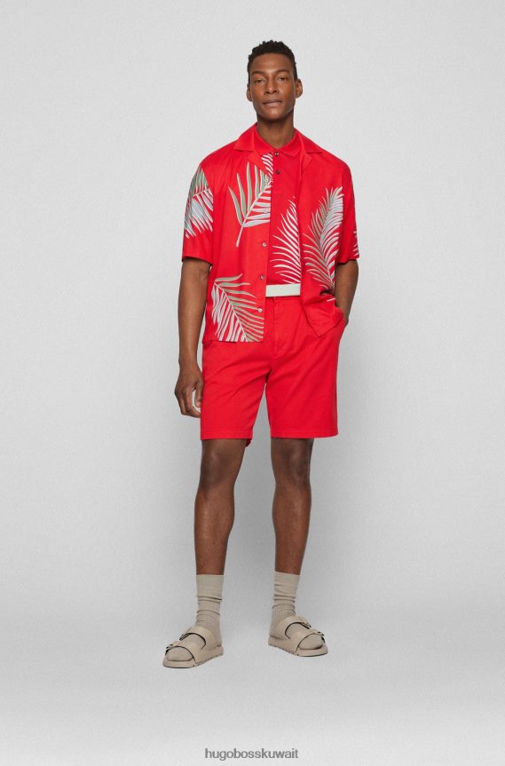 4TFNJN3840 أحمر Hugo Boss قميص بولو من قطن هوغو مع طباعة وألوان حمراء