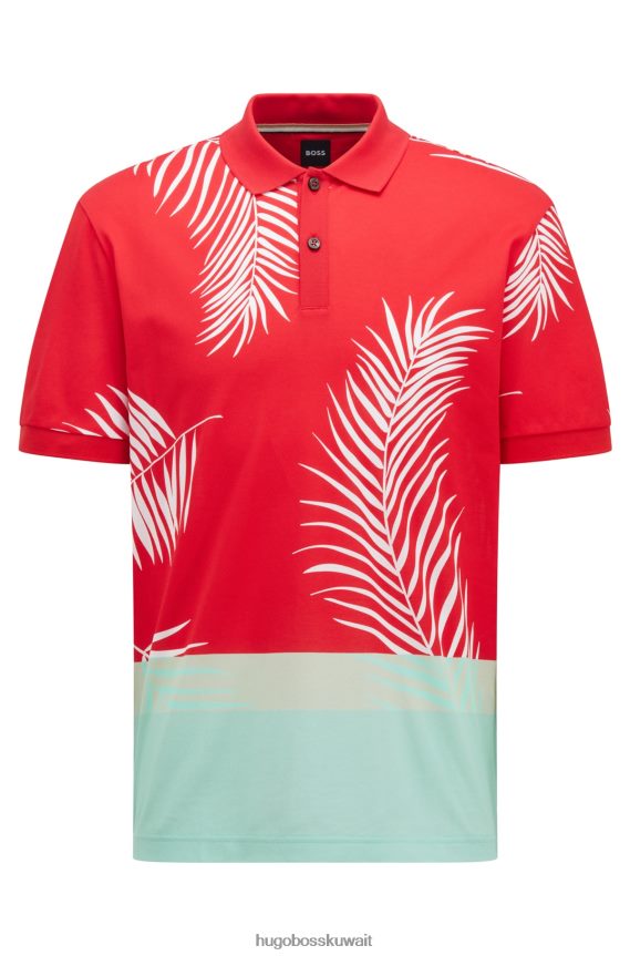 4TFNJN3840 أحمر Hugo Boss قميص بولو من قطن هوغو مع طباعة وألوان حمراء