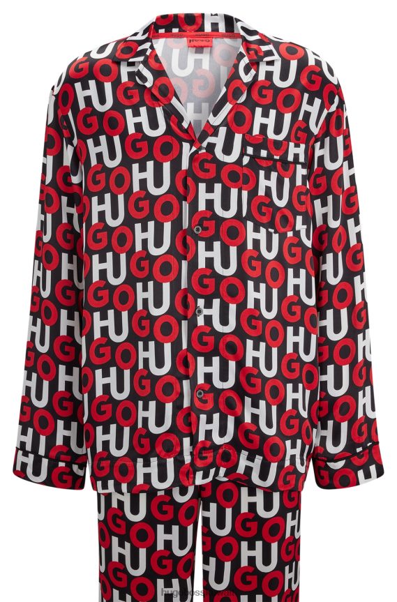 4TFNJN3841 منقوشة Hugo Boss طقم بيجامة مريح مع هوغو منقوش بطباعة شعار مكدس