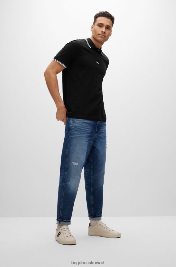 4TFNJN3845 أسود Hugo Boss قميص بولو Hugo أسود ناعم بيكيه مع تفاصيل متباينة