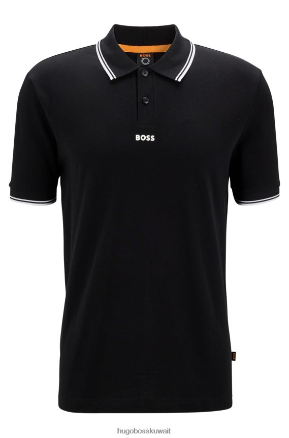 4TFNJN3845 أسود Hugo Boss قميص بولو Hugo أسود ناعم بيكيه مع تفاصيل متباينة