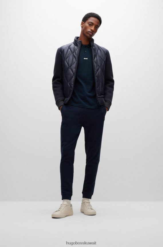 4TFNJN3847 أزرق غامق Hugo Boss قميص بولو من بيكيه الناعم مع تفاصيل متباينة باللون الأزرق الداكن