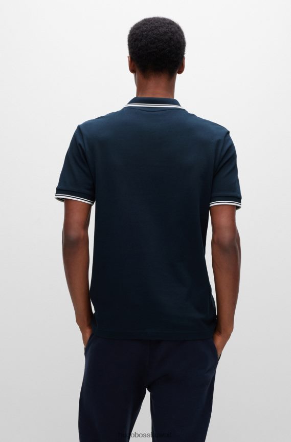 4TFNJN3847 أزرق غامق Hugo Boss قميص بولو من بيكيه الناعم مع تفاصيل متباينة باللون الأزرق الداكن