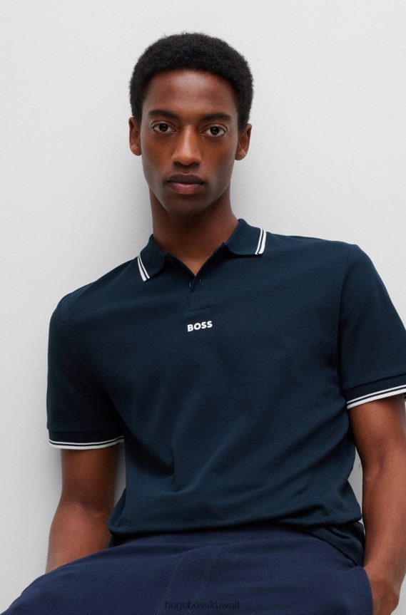 4TFNJN3847 أزرق غامق Hugo Boss قميص بولو من بيكيه الناعم مع تفاصيل متباينة باللون الأزرق الداكن